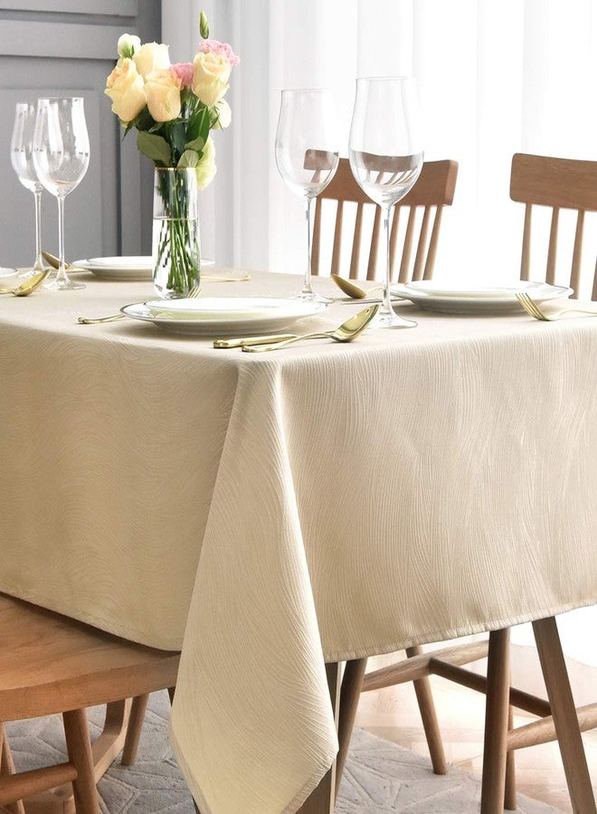 maxmill Jacquard Table Cloth Swirl Design Water Resistant Wrinkle Resistance Heavy Weight Soft Tablecloth for Kitchen Dinning Tabletop Decoration Oblong 60 x 140 Inch Beige - Image 1